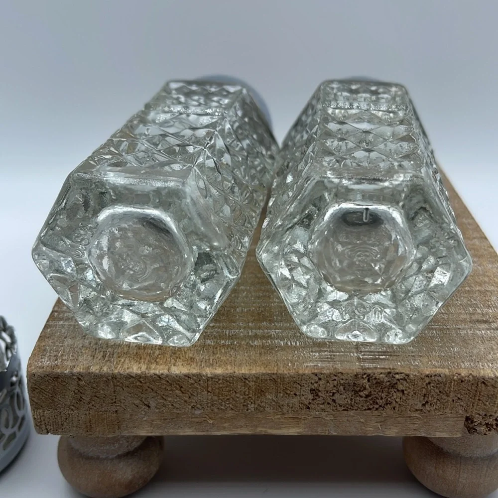 Vintage Pressed Glass Salt and Pepper Shakers with Silver Accents Lot of 3 Sets